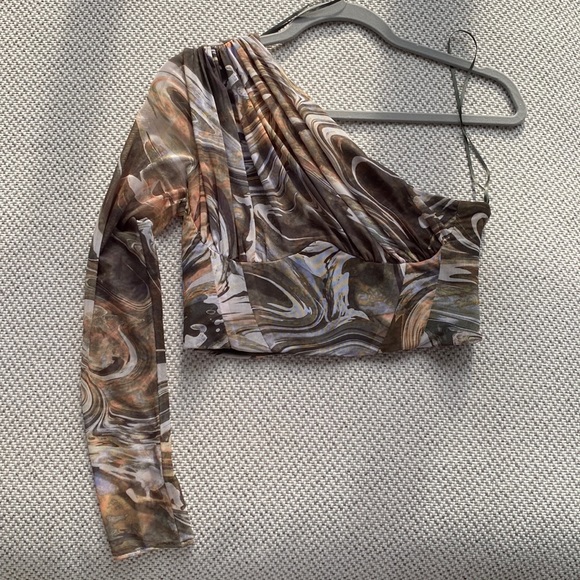 Zara one shoulder corset mesh green print top asymmetrical - Picture 1 of 3